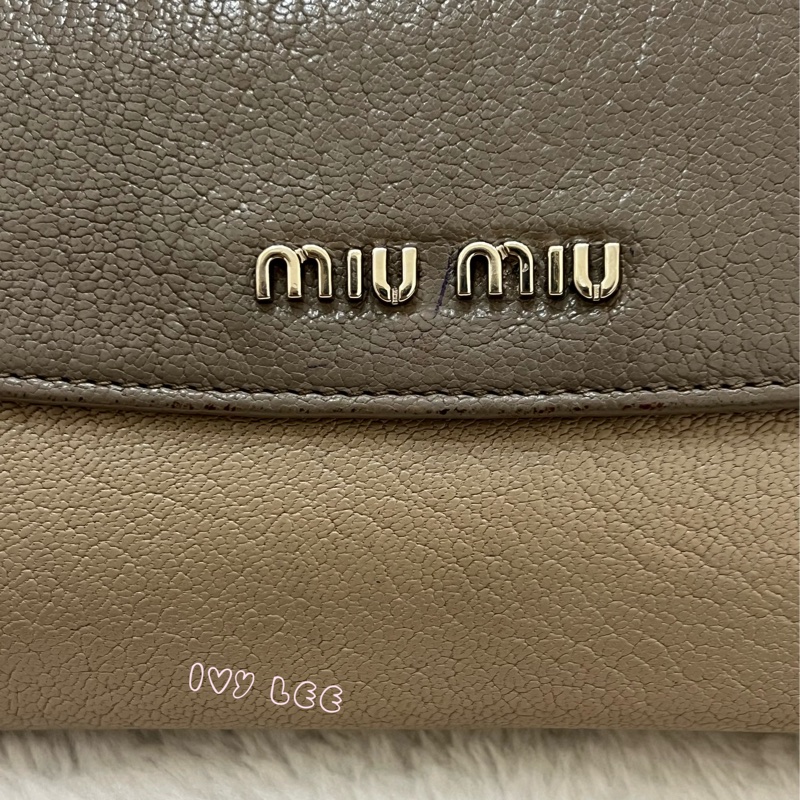 MIU MIU 雙拼色 灰棕 三折中夾 短夾 正品 二手精品-2