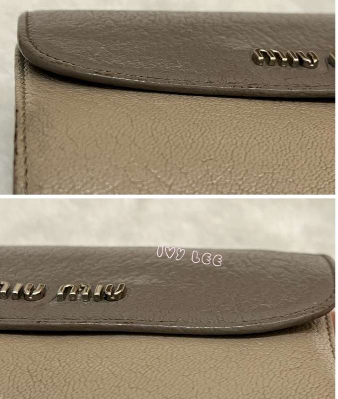 MIU MIU 雙拼色 灰棕 三折中夾 短夾 正品 二手精品-18