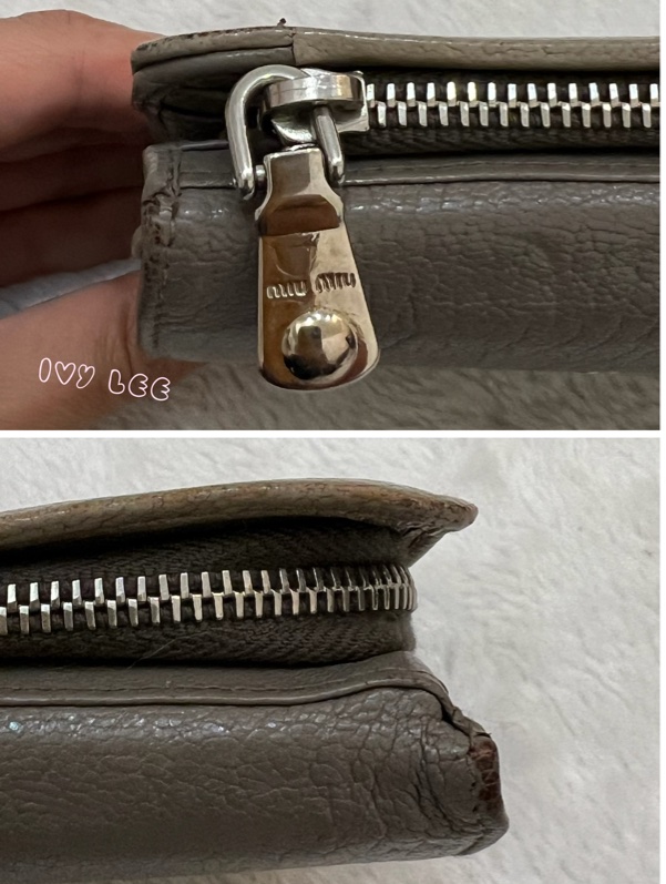 MIU MIU 雙拼色 灰棕 三折中夾 短夾 正品 二手精品-21