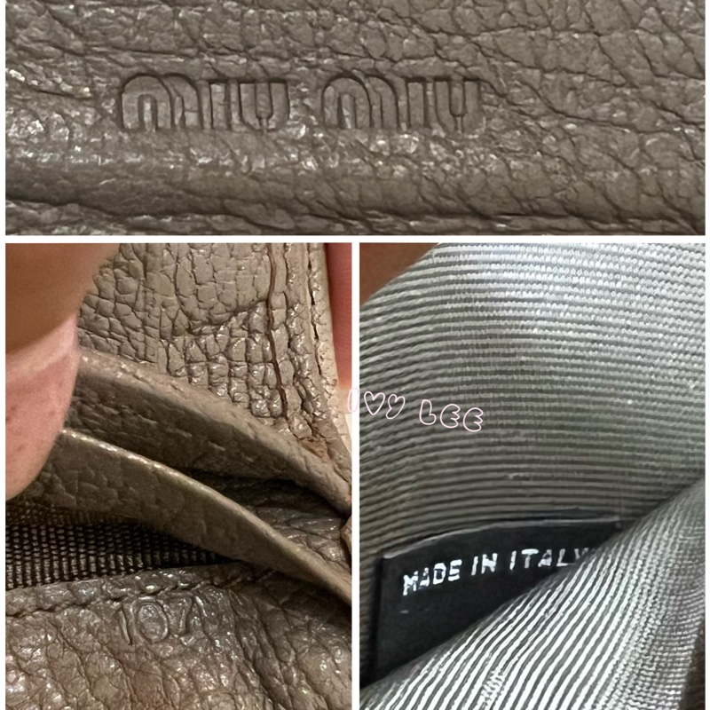MIU MIU 雙拼色 灰棕 三折中夾 短夾 正品 二手精品-22
