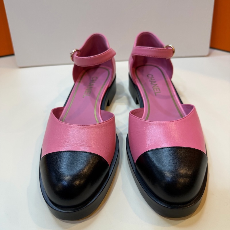 Chanel香奈兒 粉黑拼色瑪麗珍鞋 38.5碼-0