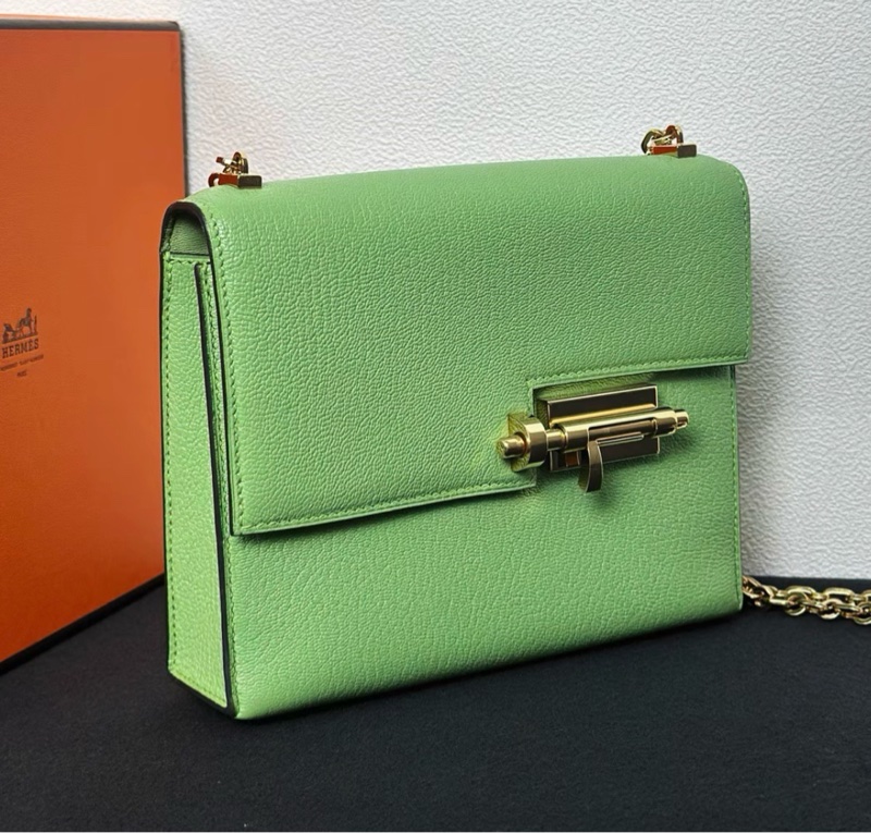 爱马仕mini Verrou 手枪包 牛油果金扣 山羊皮I-3
