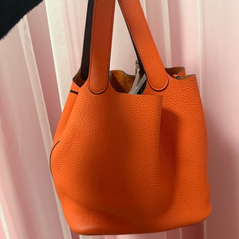 愛馬仕 菜籃子22 A刻 橘紅 雙色把手-0