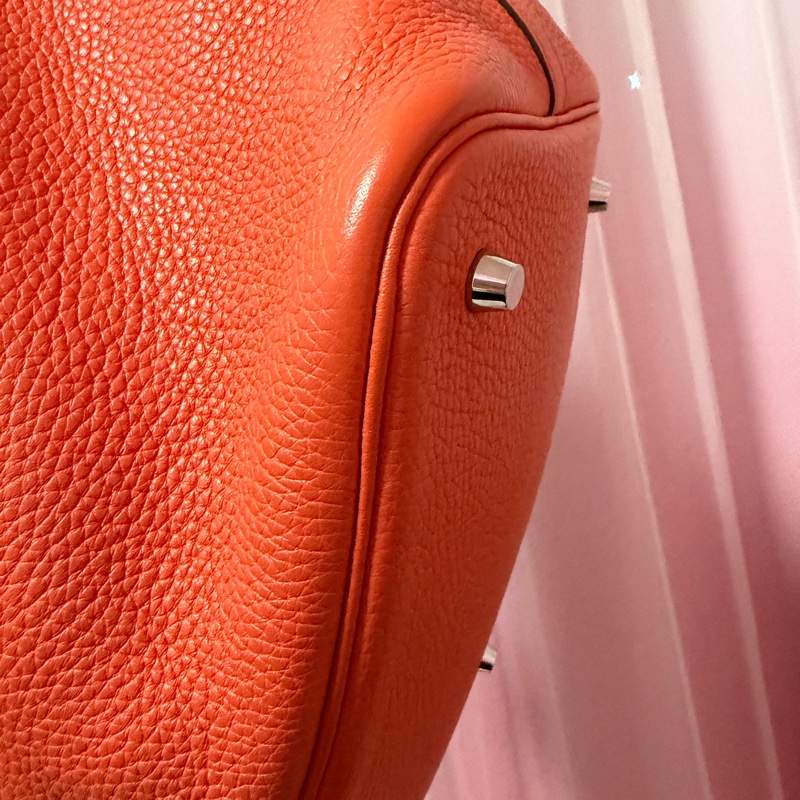 愛馬仕 菜籃子22 A刻 橘紅 雙色把手-1