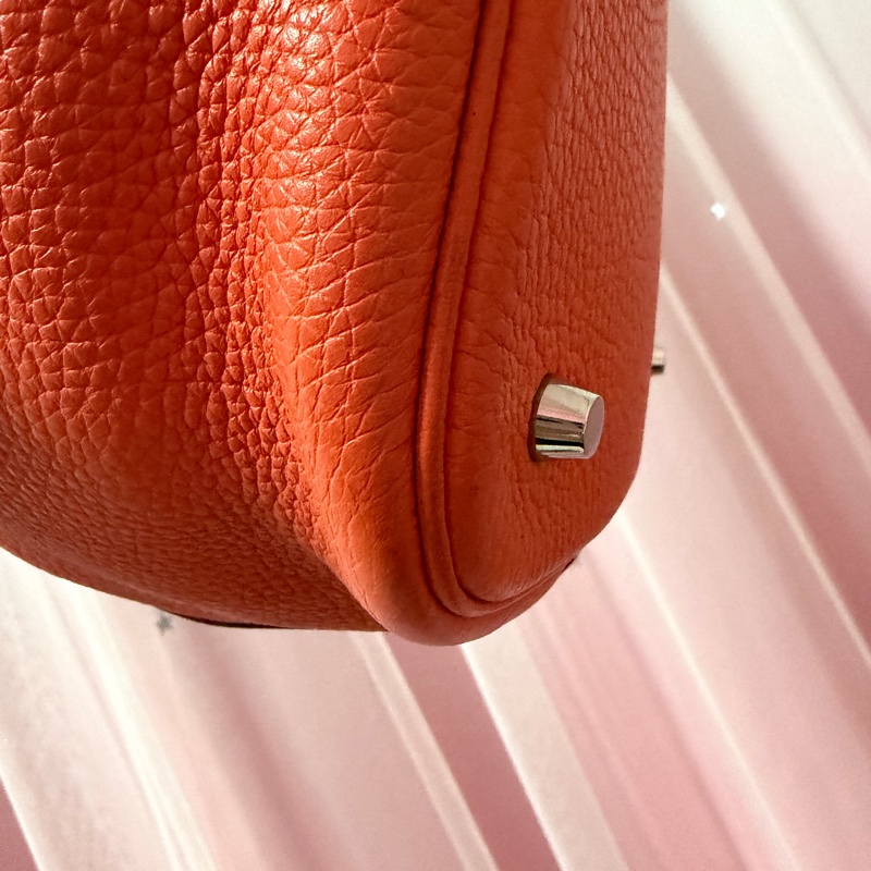 愛馬仕 菜籃子22 A刻 橘紅 雙色把手-3
