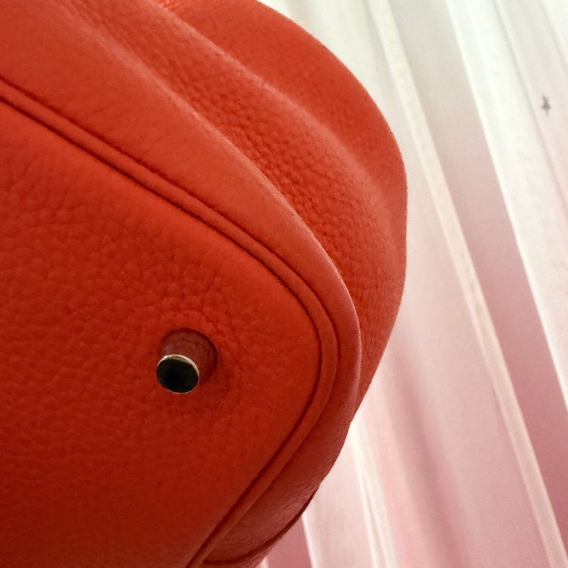 愛馬仕 菜籃子22 A刻 橘紅 雙色把手-4