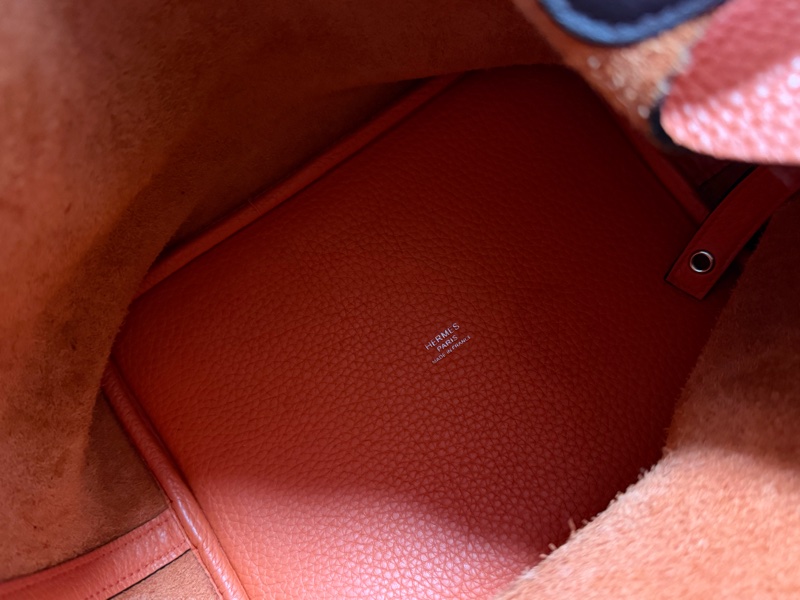 愛馬仕 菜籃子22 A刻 橘紅 雙色把手-5