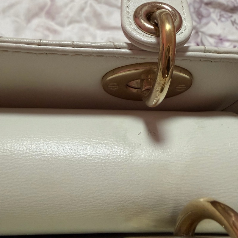 DIOR 白色淡金四格黛妃 徽章背帶-5