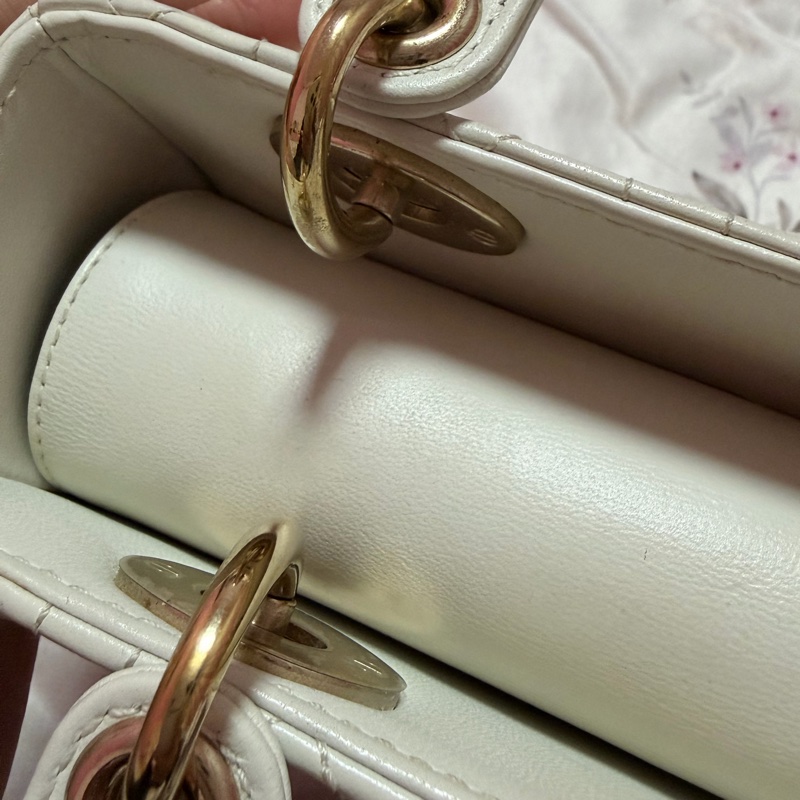 DIOR 白色淡金四格黛妃 徽章背帶-6