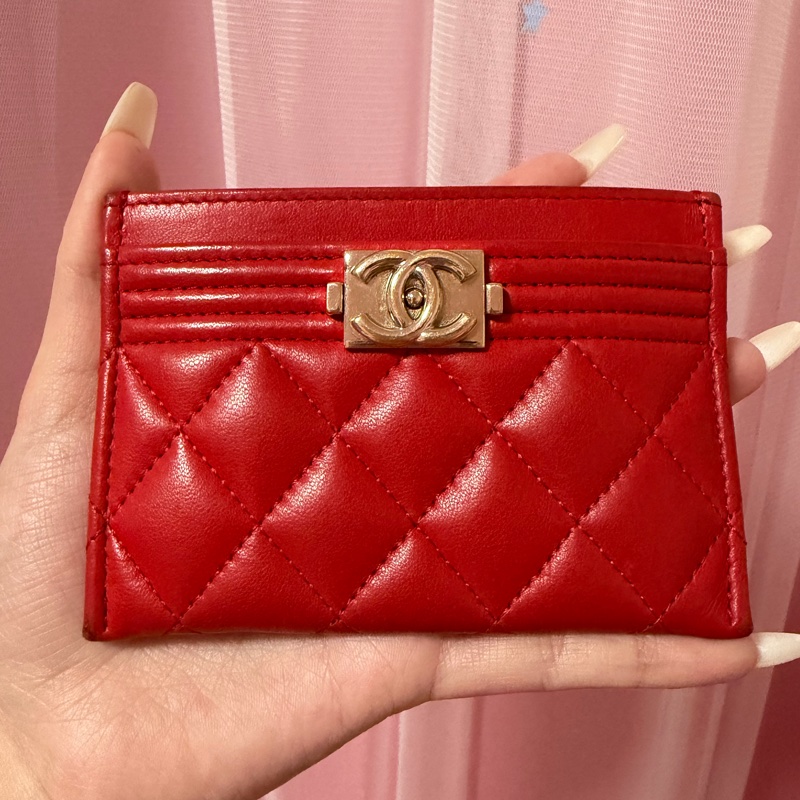香奈兒 紅色boy卡夾-0