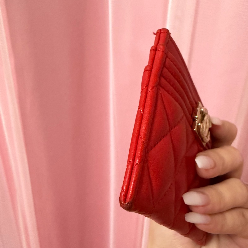 香奈兒 紅色boy卡夾-8