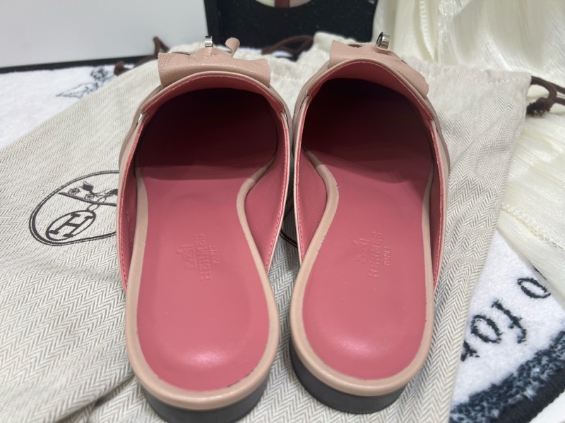 Hermes/愛馬仕 Kelly扣 藕粉色半拖 穆勒鞋  38碼 附件：盒子防塵袋-4