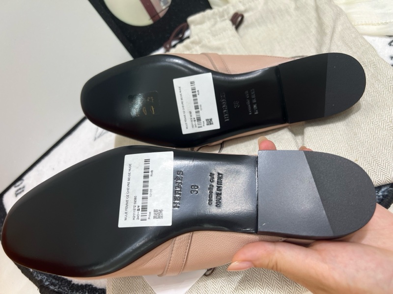 Hermes/愛馬仕 Kelly扣 藕粉色半拖 穆勒鞋  38碼 附件：盒子防塵袋-6