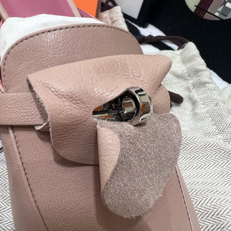 Hermes/愛馬仕 Kelly扣 藕粉色半拖 穆勒鞋  38碼 附件：盒子防塵袋-8
