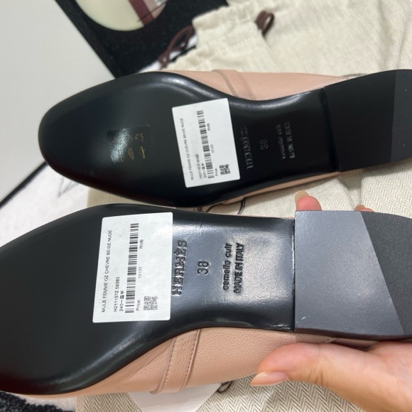 Hermes/愛馬仕 Kelly扣 藕粉色半拖 穆勒鞋  38碼 附件：盒子防塵袋-9