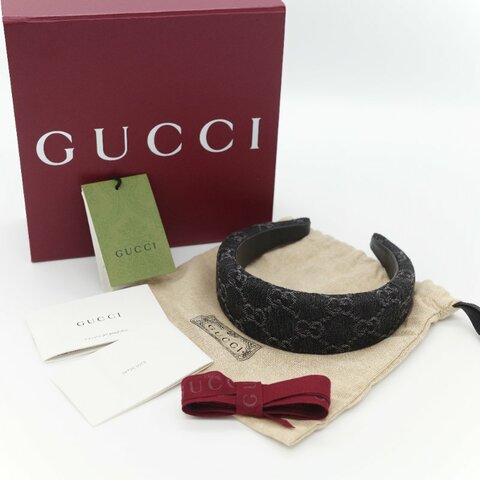 Gucci 古馳 黑灰色 牛仔布 經典花紋 GG 立體 髮箍