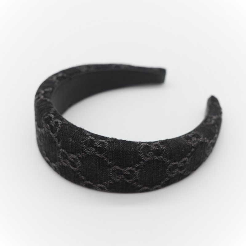 Gucci 古馳 黑灰色 牛仔布 經典花紋 GG 立體 髮箍-1