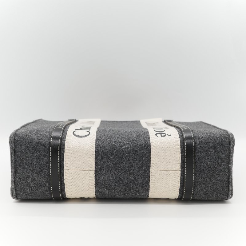 Chloé 蔻依 Woody 小號 黑灰色毛呢 單肩包 托特包-6