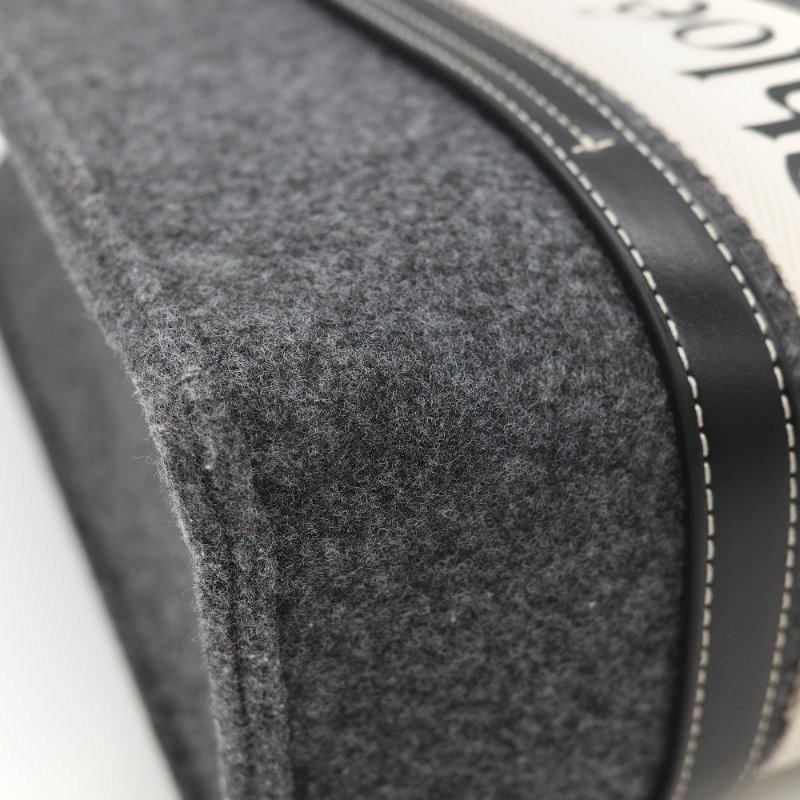 Chloé 蔻依 Woody 小號 黑灰色毛呢 單肩包 托特包-7