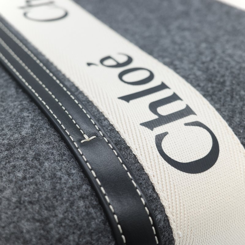 Chloé 蔻依 Woody 小號 黑灰色毛呢 單肩包 托特包-9