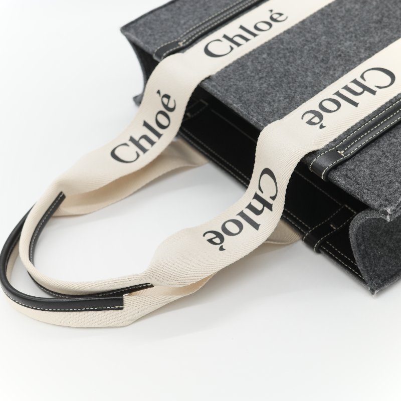 Chloé 蔻依 Woody 小號 黑灰色毛呢 單肩包 托特包-13