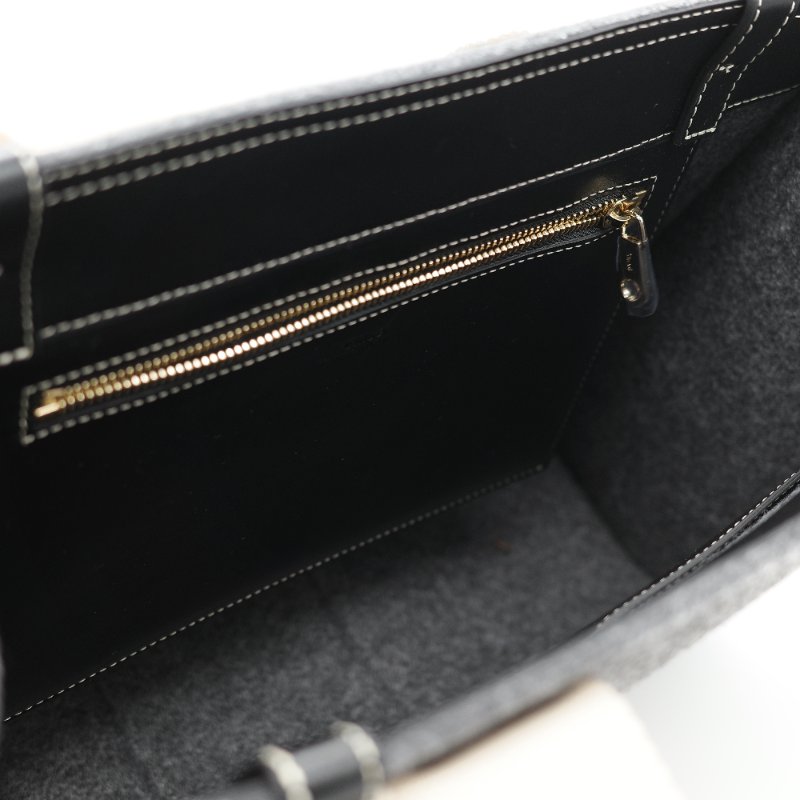 Chloé 蔻依 Woody 小號 黑灰色毛呢 單肩包 托特包-15