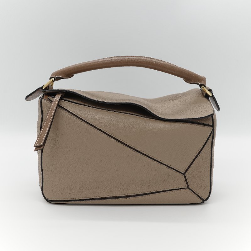 Loewe 羅威 Puzzle 中型 大象灰 奶咖色 牛皮 拼圖包 斜挎包 單肩包-1