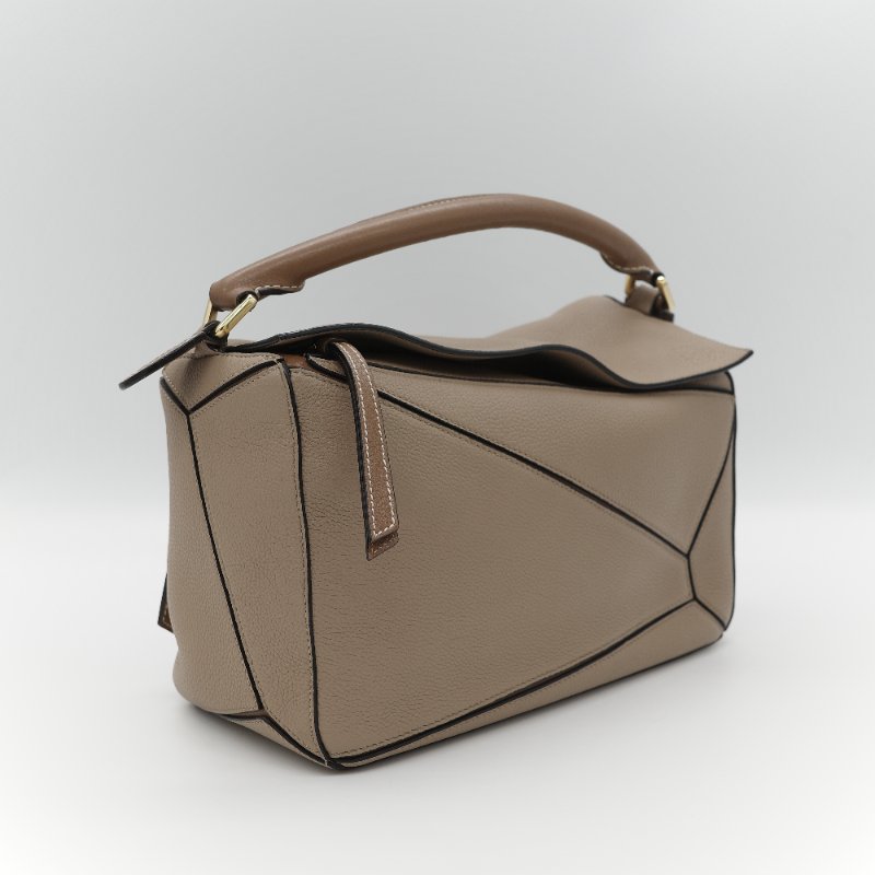 Loewe 羅威 Puzzle 中型 大象灰 奶咖色 牛皮 拼圖包 斜挎包 單肩包-2