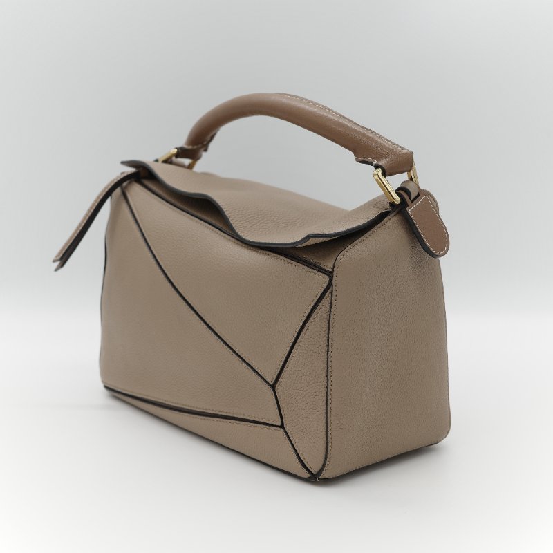 Loewe 羅威 Puzzle 中型 大象灰 奶咖色 牛皮 拼圖包 斜挎包 單肩包-3