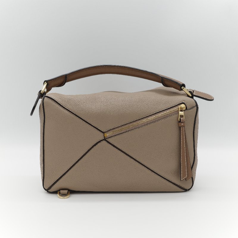 Loewe 羅威 Puzzle 中型 大象灰 奶咖色 牛皮 拼圖包 斜挎包 單肩包-4