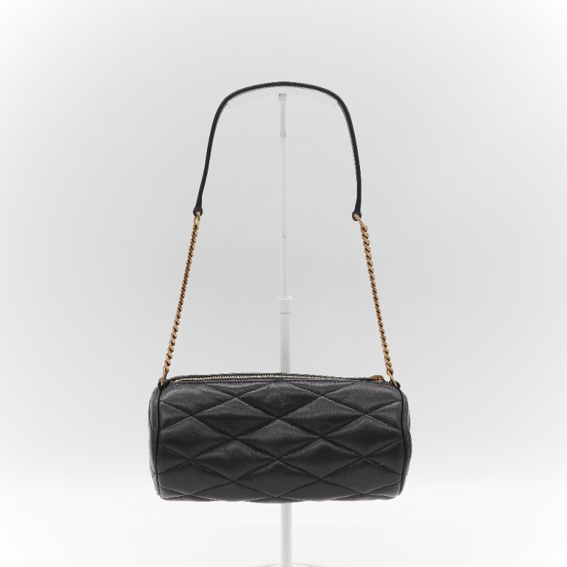 Saint Laurent 聖羅蘭 黑色菱格紋 絎縫 柔軟小羊皮 肩背 迷你圓筒包單肩包-3