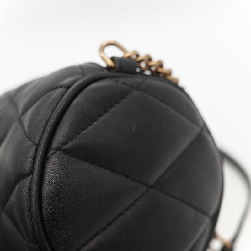 Saint Laurent 聖羅蘭 黑色菱格紋 絎縫 柔軟小羊皮 肩背 迷你圓筒包單肩包-5