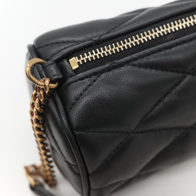 Saint Laurent 聖羅蘭 黑色菱格紋 絎縫 柔軟小羊皮 肩背 迷你圓筒包單肩包-6