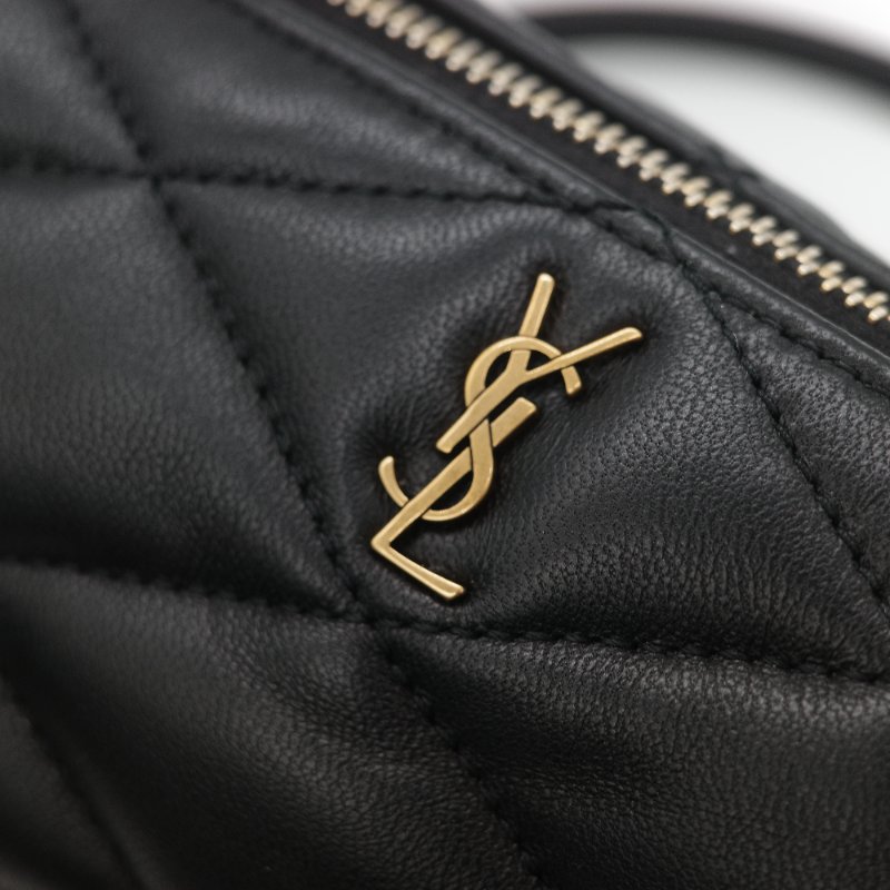 Saint Laurent 聖羅蘭 黑色菱格紋 絎縫 柔軟小羊皮 肩背 迷你圓筒包單肩包-7