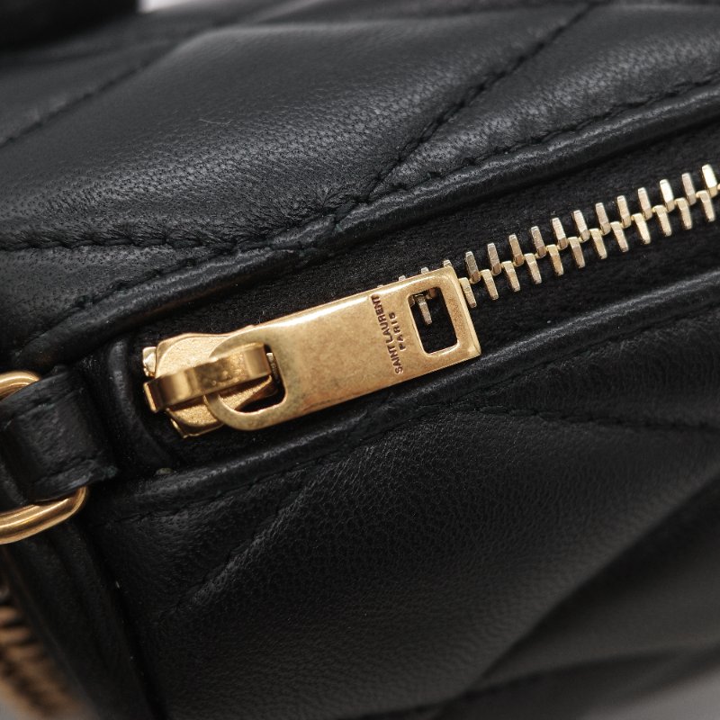 Saint Laurent 聖羅蘭 黑色菱格紋 絎縫 柔軟小羊皮 肩背 迷你圓筒包單肩包-8