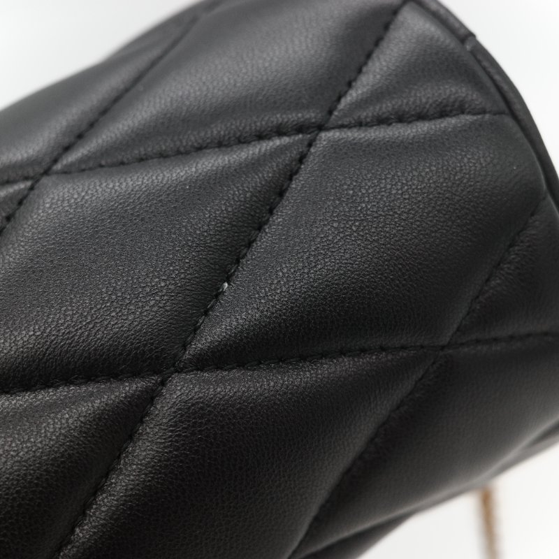 Saint Laurent 聖羅蘭 黑色菱格紋 絎縫 柔軟小羊皮 肩背 迷你圓筒包單肩包-9