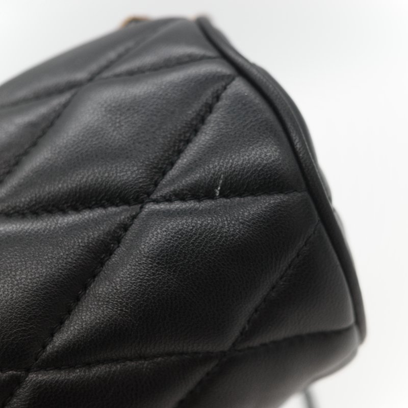 Saint Laurent 聖羅蘭 黑色菱格紋 絎縫 柔軟小羊皮 肩背 迷你圓筒包單肩包-10