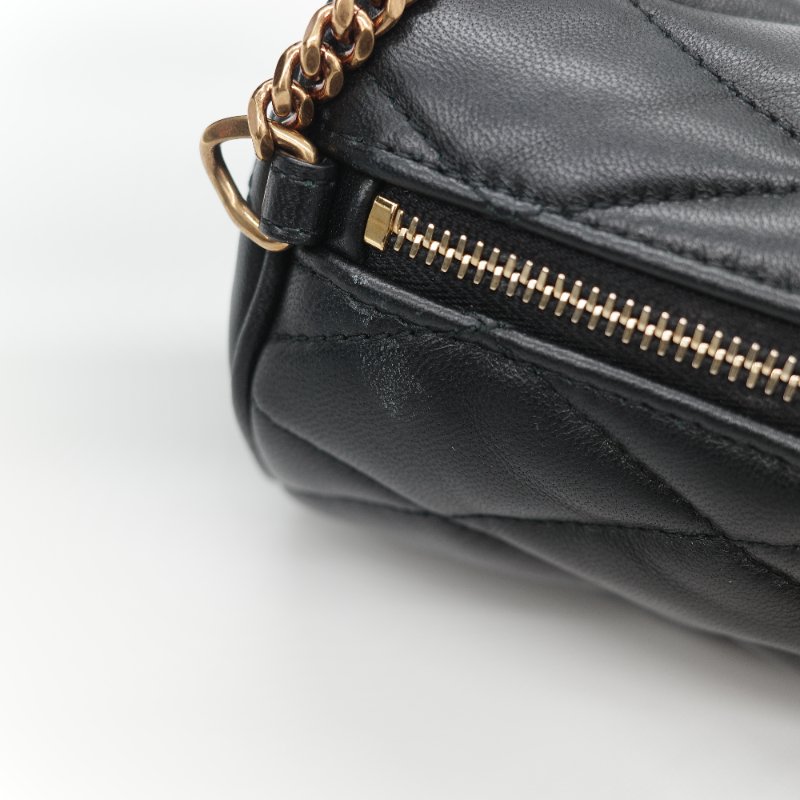 Saint Laurent 聖羅蘭 黑色菱格紋 絎縫 柔軟小羊皮 肩背 迷你圓筒包單肩包-11