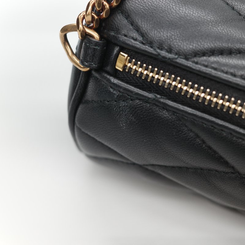 Saint Laurent 聖羅蘭 黑色菱格紋 絎縫 柔軟小羊皮 肩背 迷你圓筒包單肩包-12