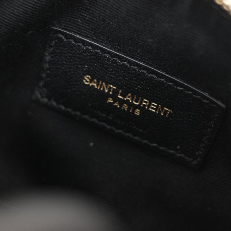 Saint Laurent 聖羅蘭 黑色菱格紋 絎縫 柔軟小羊皮 肩背 迷你圓筒包單肩包-15