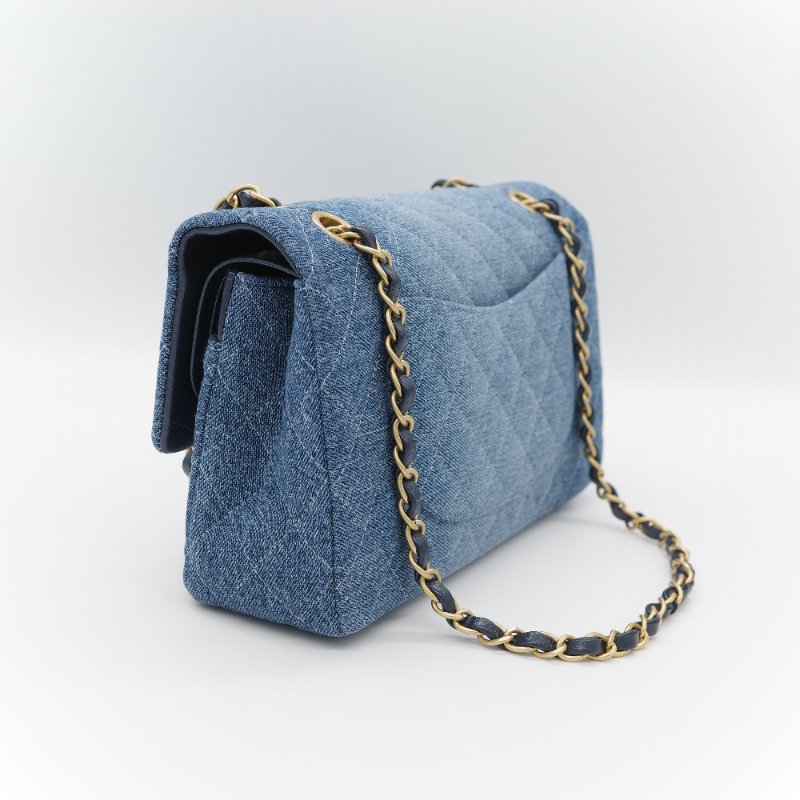 24春夏款♥️ Chanel 香奈兒  CF25 中型 牛仔丹寧 漸變色 羊皮內裡 鏈條包 斜挎包 口蓋包-6