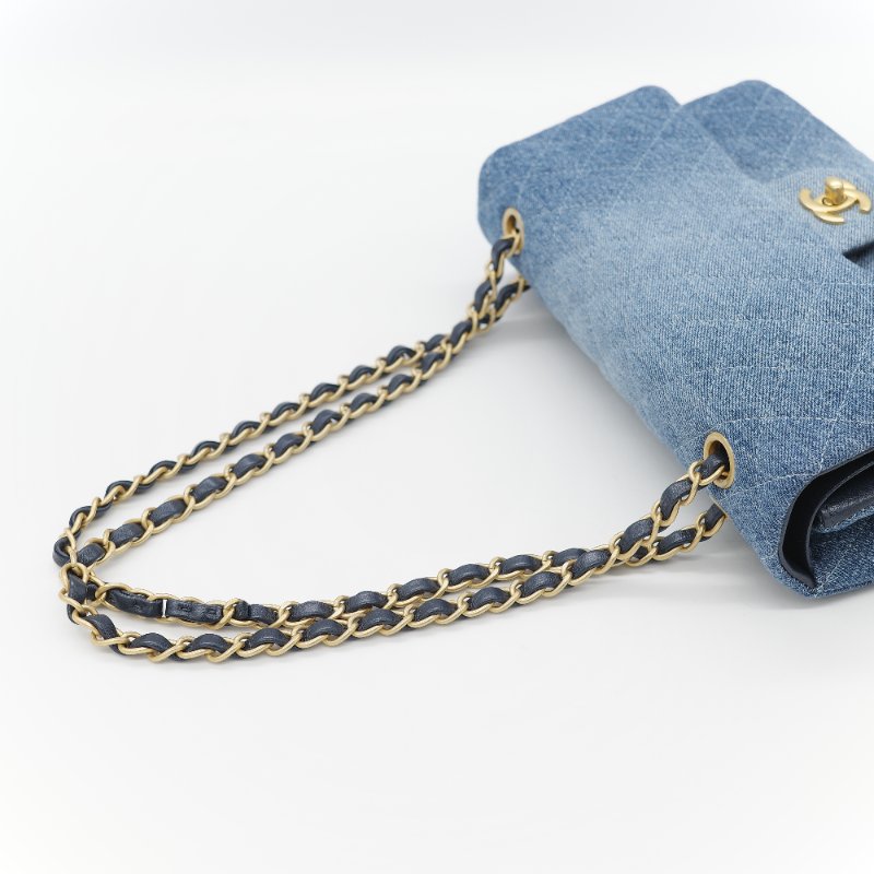 24春夏款♥️ Chanel 香奈兒  CF25 中型 牛仔丹寧 漸變色 羊皮內裡 鏈條包 斜挎包 口蓋包-9