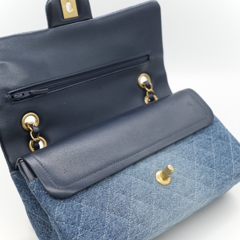 24春夏款♥️ Chanel 香奈兒  CF25 中型 牛仔丹寧 漸變色 羊皮內裡 鏈條包 斜挎包 口蓋包-20