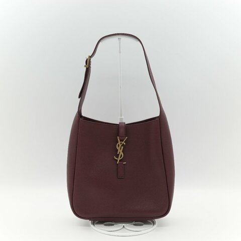 Saint Laurent 聖羅蘭 LE 5 À 7小型 粒面牛皮革 復古酒紅 柔軟手袋 單肩包 Hobo 包 托特包｜專櫃85,100