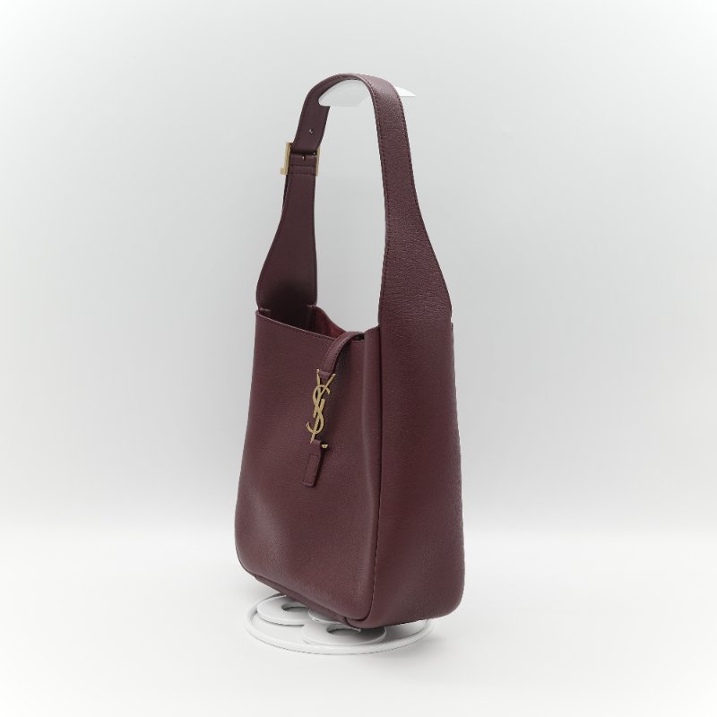 Saint Laurent 聖羅蘭 LE 5 À 7小型 粒面牛皮革 復古酒紅 柔軟手袋 單肩包 Hobo 包 托特包|專櫃85,100-2
