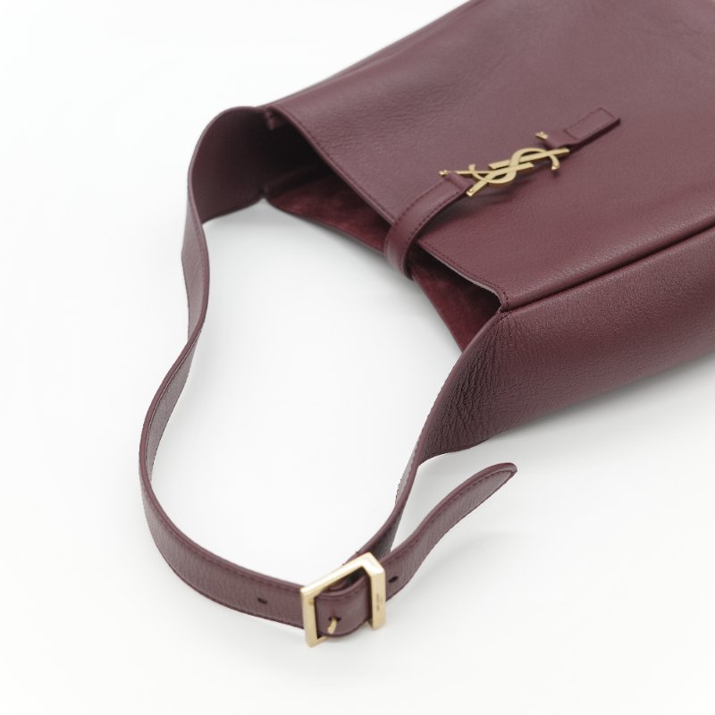 Saint Laurent 聖羅蘭 LE 5 À 7小型 粒面牛皮革 復古酒紅 柔軟手袋 單肩包 Hobo 包 托特包|專櫃85,100-12