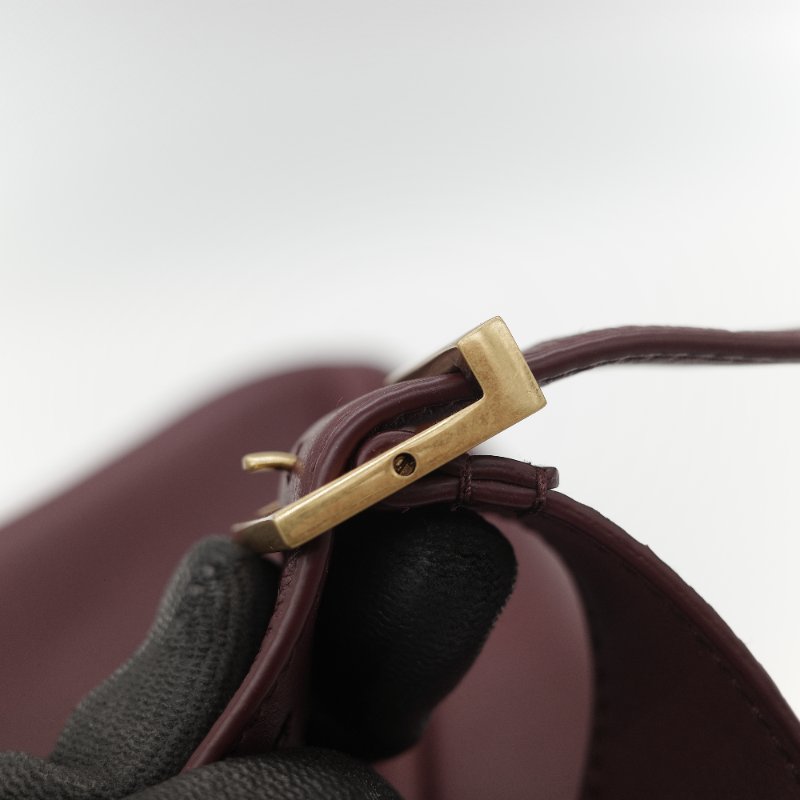 Saint Laurent 聖羅蘭 LE 5 À 7小型 粒面牛皮革 復古酒紅 柔軟手袋 單肩包 Hobo 包 托特包|專櫃85,100-16