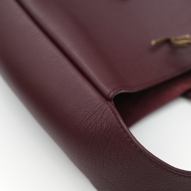 Saint Laurent 聖羅蘭 LE 5 À 7小型 粒面牛皮革 復古酒紅 柔軟手袋 單肩包 Hobo 包 托特包|專櫃85,100-17