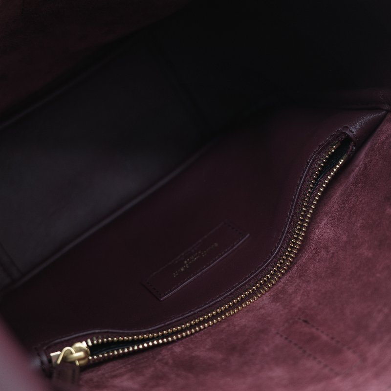 Saint Laurent 聖羅蘭 LE 5 À 7小型 粒面牛皮革 復古酒紅 柔軟手袋 單肩包 Hobo 包 托特包|專櫃85,100-21