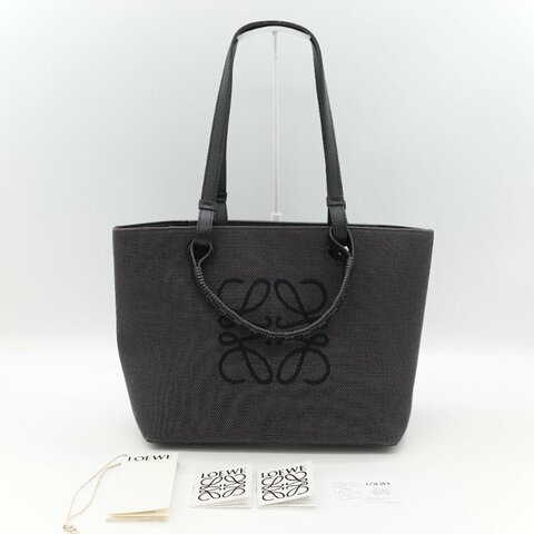 Loewe 羅威 Anagram 碳黑色 Tote Bag 帆布拼皮革 單肩包 手提袋 托特包